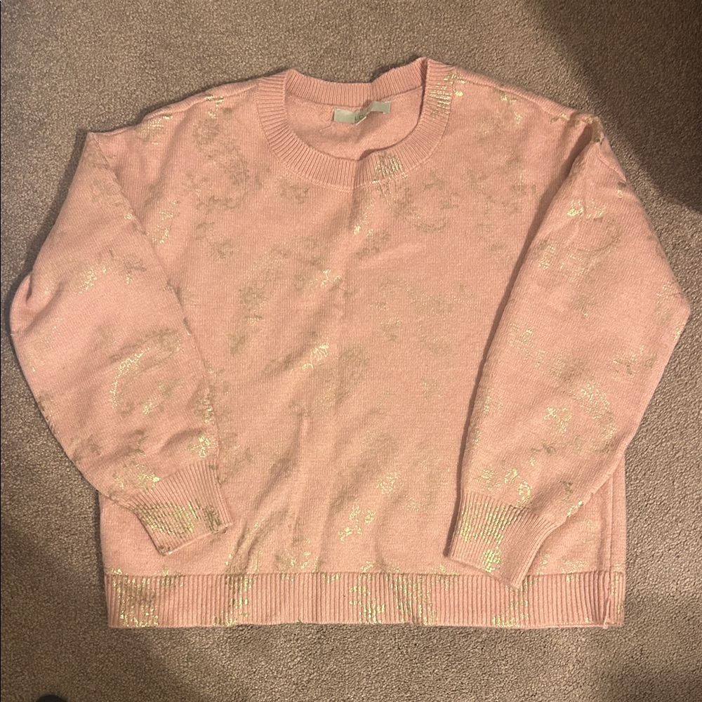 LOFT Pink Crewneck Sweater with Gold Details